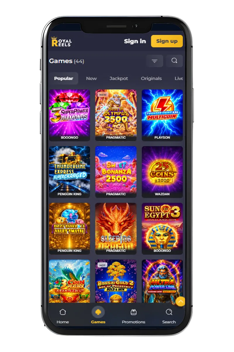 Screenshot showing a large selection of games